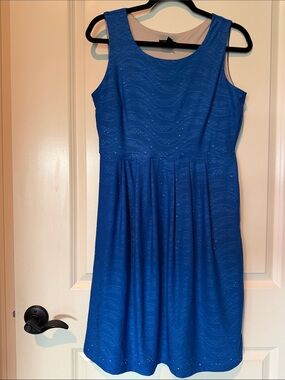 Sleeveless Royal Blue Midi Dress with Subtle Eyelet Detail